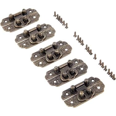 Imagem de Fecho de fivela de ferrolho retrô antigo, 5 peças bronze caixa ferrolho fechadura de porta para caixa de joias mala fivela clipe de móveis ferragens 25 * 48 mm trava