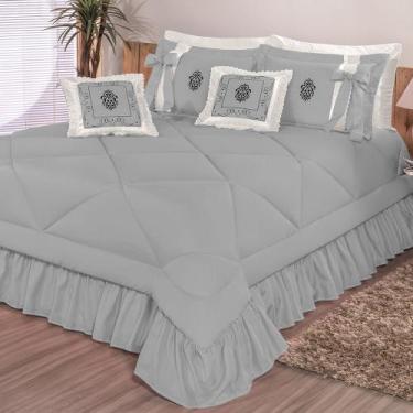 Imagem de Kit Cobre Leito Casal Super King Esplendore Bordado 7 Peças Cinza - AT