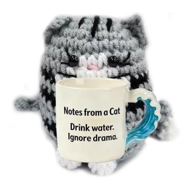 Imagem de Mini gato fofo positivo, animal inspirador feito à mão com cartões de afirmação, presente de apoio emocional para mulheres, dia dos namorados, sala de aula, aniversário, inauguração de casa, troca de