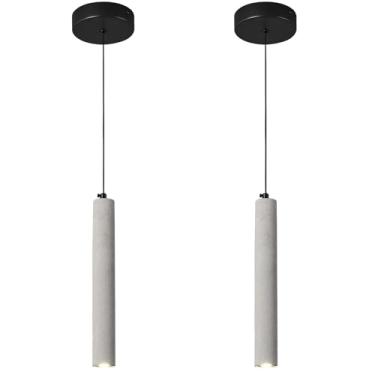 Imagem de ADCTHOME Luminária pendente linear de concreto, luminária pendente de cimento industrial moderna para cozinha, ilha, sala de jantar, quarto, mesa de cabeceira, pequenas luzes pendentes (pacote com 2)