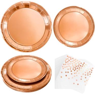 Imagem de Conjunto de pratos de papel vermelho rosa e guardanapos de bolinhas, 75 peças de louça inclui pratos de jantar de 23 cm, pratos de sobremesa de 18 cm e guardanapos de 16,5 cm, utensílios de mesa de