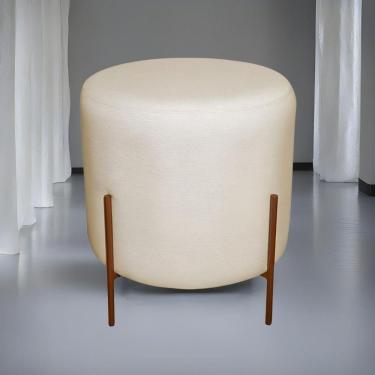 Imagem de Puff Decorativo Redondo Para Sala Pés De Ferro Miami Bege Base Pés Bronze
