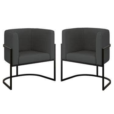 Imagem de Kit 2 Cadeiras Poltrona Lua Corino Preto Balaqui Cinza
