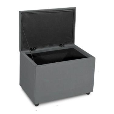 Imagem de Puff Baú 60cm Porta Treco Madeira Veludo Estofado Premium Cor cinza