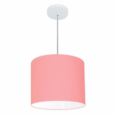 Imagem de Lustre Pendente Cilíndrico Free Lux Para Mesa De Jantar, Sala, Quarto, Churrasqueira E Balcão. Rosa-bebê Tam: 30x25cm