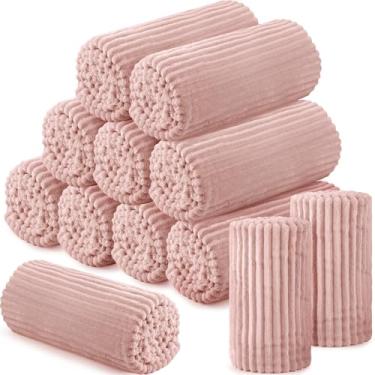 Imagem de Buryeah 12 mantas de flanela a granel 127 x 152 cm, cobertor de festa do pijama ao ar livre para casamento, leve, certificado Oeko-tex Standard 100 para presentes de sofás sem-teto (rosa vintage)