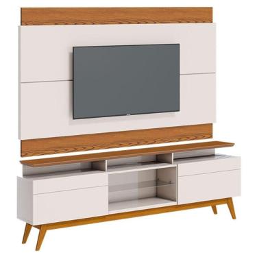 Imagem de Rack Bancada 2 Gavetas Com Nicho E Painel Para Tv Classic 1.8 Off White Freijó - Imcal