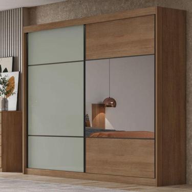 Imagem de Guarda Roupa Casal Ambiente Belmonte 2 Portas 4 Gavetas Cumaru 25 Fendi Com Espelho - Novo Horizonte