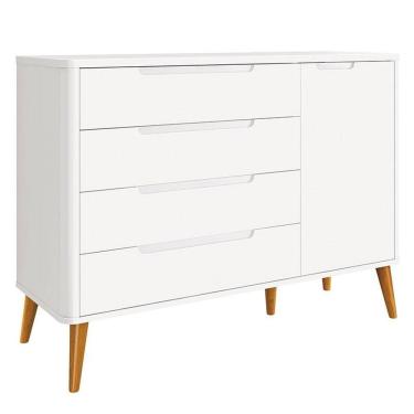 Imagem de Cômoda Infantil Retrô Boom Branco Com Pés Amadeirado - Reller