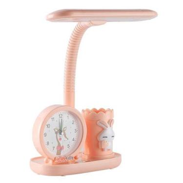 Imagem de Lâmpada de mesa LED e despertador para crianças, design de coelho rosa
