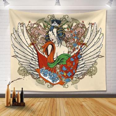 Imagem de Tapeçaria para pendurar na parede Gueixa japonesa estilo Ukiyo-e 130x1