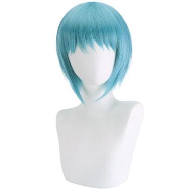 Imagem de Peruca de cosplay curta azul claro com franja em camadas de 35 cm Heat