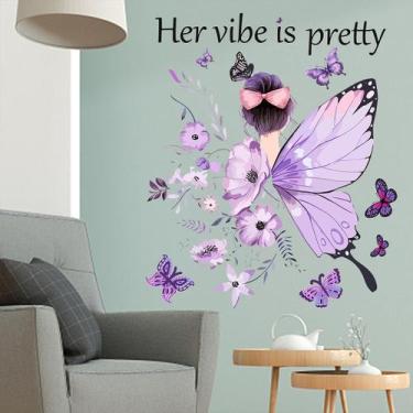 Imagem de Adesivos de parede Butterfly Purple Floral Girls 30x60cm PVC - yiweisa