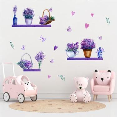Imagem de Adesivos de parede Romantic Lavanda e Borboleta Purple Floral - yiweis