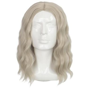 Imagem de Peruca de cosplay de comprimento médio, ondulada, de linho, loira para