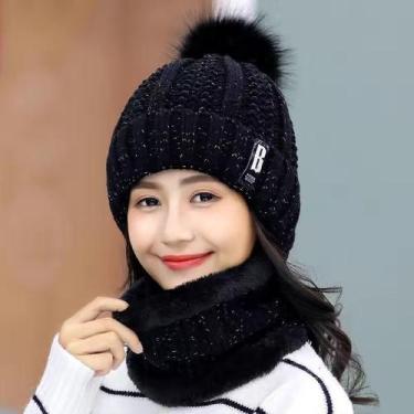 Imagem de Touca + Cachecol De Inverno Feminino Tricotado com Forro - B Stone Col