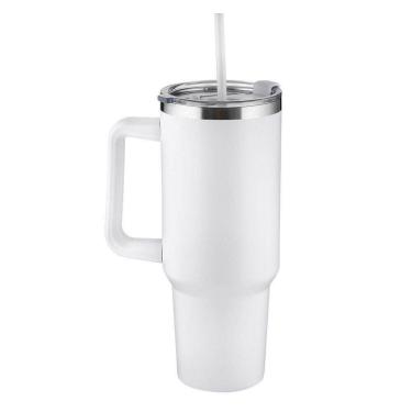 Imagem de Garrafa Canecão Em Inox Parede Dupla 1300ml Com Alça E Canudo Branca