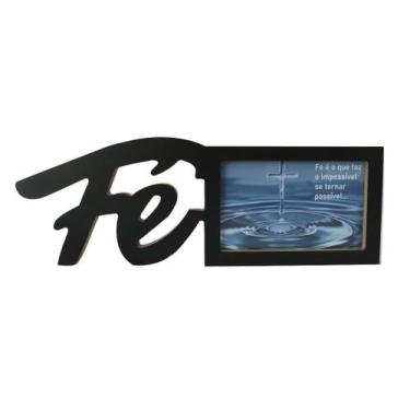 Imagem de Porta retrato em madeira com a frase fé  10x15cm - Golden Rio