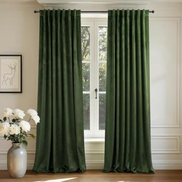 Imagem de Cortinas de veludo verde-oliva 272 cm de comprimento, 2 painéis para pátio, porta de vidro deslizante, cortinas do teto ao chão, cortina verde escura macia luxuosa para sala de estar, quarto, estética