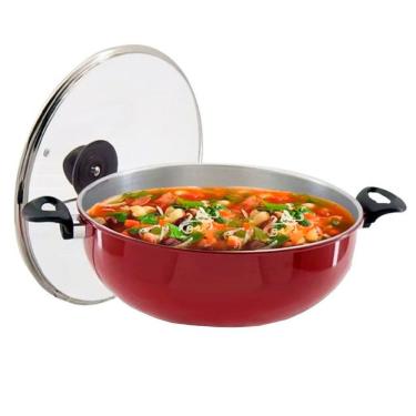 Imagem de Panela Vermelha De Aluminio Com Tampa De Vidro 6,5l