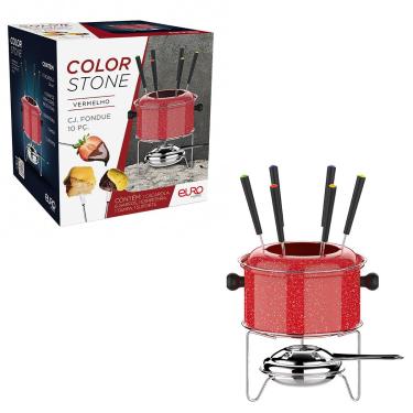 Imagem de Conjunto de Fondue Euro Home Colorstone Vermelho 10 Peças com Caçarola Antiaderente