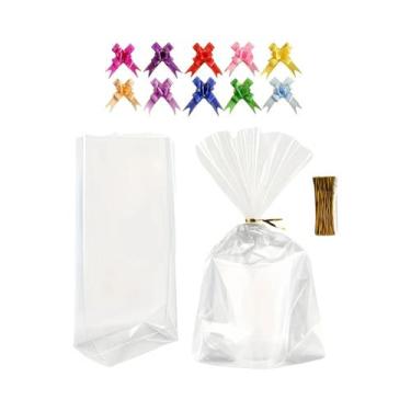 Imagem de Sacolas De Presente Transparentes Com Fundo Plano E Laço Para Festa De