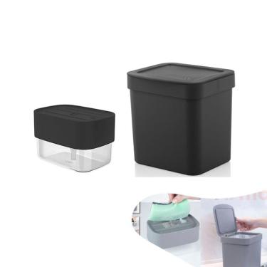 Imagem de Kit Lixeira 2,5l Com Tampa Dispenser Porta Detergente Esponja Bancada Pia Cozinha - Ou