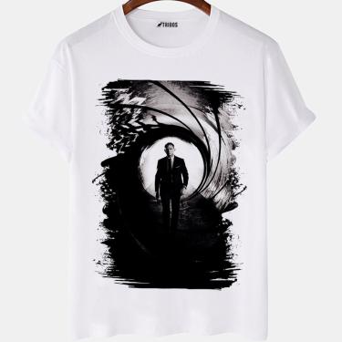 Imagem de Camiseta masculina James Bond 007 Capa Filme Arte Camisa Blusa Branca Estampada