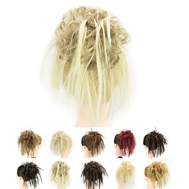 Imagem de IMISSU 2PCS Pedaço de cabelo bagunçado coque updo scrunchies falsos extensões de cabelo ondulado encaracolado faixa de cabeça rabo de cavalo chignon (2PCS Loiro Misto)