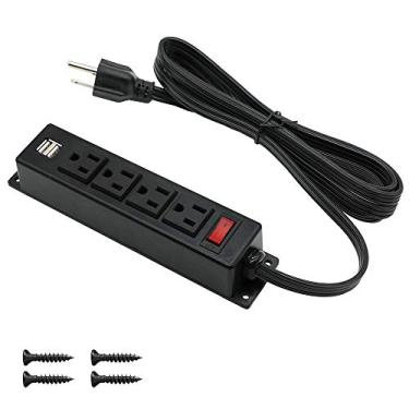 Imagem de Régua de alimentação montável com portas USB, tomadas de alimentação de montagem na parede, soquete rosqueado na mesa, estação de alimentação sob o gabinete, tomada 4 CA, 2 USB, cabo de extensão de 18