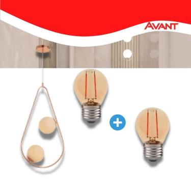 Imagem de Pendente Pérola Gota Duo Ouro Brilho + 2 Lâmpadas G45 Avant