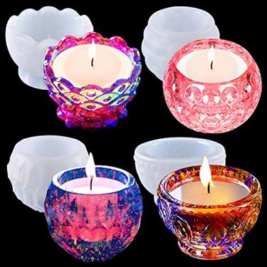 Imagem de MCCKLE 4 peças de castiçal Tealight moldes de resina para vasos de suculentas, moldes de silicone para fundição de epóxi de resina para castiçal, caixa de joias, vaso de flores, casamento, decoração de mesa de casa
