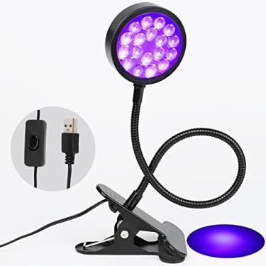 Imagem de Luz UV LED preta com USB, lâmpada de pescoço de ganso portátil atualizada de 5 W 395 nm com clipe para unha de gel, detecção de urina de animais de estimação, cura de cola UV, pôsteres de luz negra,