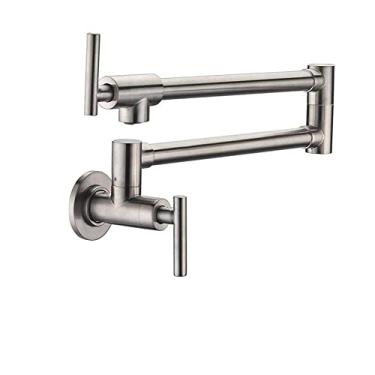 Imagem de Torneira de enchimento de panela de latão dourado Torneira de cozinha única fria Torneira de furo único giratória Bica dobrável cromada Torneira para pia montada na parede, A2