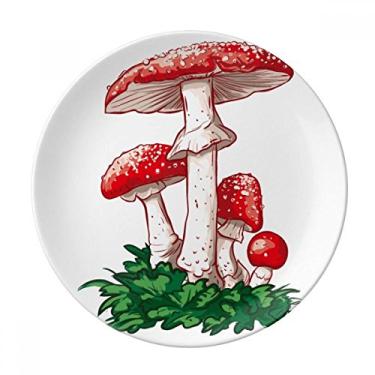 Imagem de Prato de sobremesa com ilustração de cogumelo venenoso vermelho delicioso de porcelana decorativa de 20 cm para jantar em casa