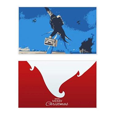 Imagem de Fundo azul de desenho animado, ilustração grotesca, feriado, feriado, cartão de felicitações, mensagem de Natal