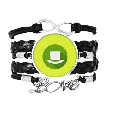 Imagem de OFFbb-USA Pulseira com ícone de chapéu verde com contorno redondo, acessório de amor trançado de couro para presente