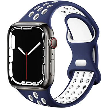 Imagem de SAMTUNK Pulseira de relógio compatível com Apple Watch Band 49mm 45mm 44mm 42mm 41mm 40mm 38mm, Pulseira de substituição esportiva de silicone para iWatch Series 8 / 7/6/5/4/3/2/1/ SE / Ultra (Branco azulado,42mm 44mm 45mm 49mm)