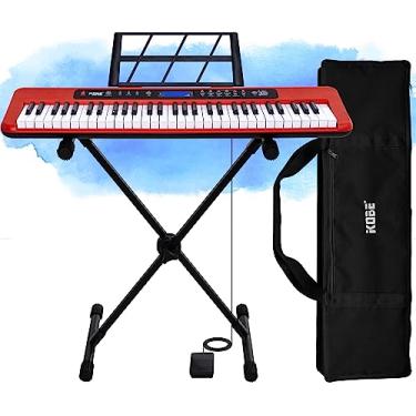 Imagem de Kit Teclado Musical Digital Kobe KB-300 RD 5/8 61 Teclas com Sensibilidade ao Toque com Pedal Sustain, Capa e Suporte