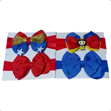 Imagem de Kit Tiara laço faixa para bebês Mesversários Maternidade Princesas 4 unidades (Rapunzel + Cinderela+ Sereia + Alice)