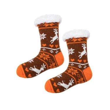Imagem de NALEINING Meias chinelas, 2 pares – Meias antiderrapantes para homens e mulheres, meias quentes acolchoadas e espessas para dormir, Veado, marrom, Medium