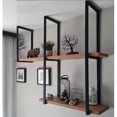 Imagem de LUX Prateleira Industrial Flutuante Kit Completo Cozinha Escritório Sala (100cm) - 3 Prateleiras de MDF e Ferro com Pintura Preta Fosca - Montagem na Parede ou Teto - Estilo Industrial