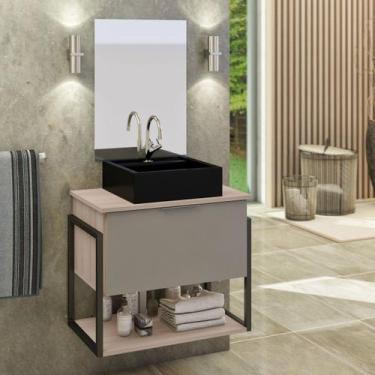 Imagem de Kit Gabinete Banheiro Industrial TECH 60cm Madeirado/ Cinza (gabinete 