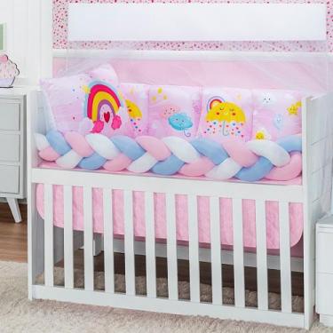 Imagem de Kit Berço Trança Completo Chuva de Amor Arco Iris Nuvem Coração 10 peç