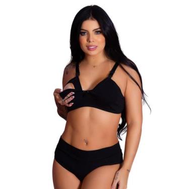Imagem de Conjunto de Sutiã Amamentação e Calcinha Cós Alto Cotton Confortável P