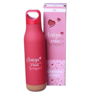 Imagem de Garrafa Amiga É Para Sempre Térmica 6 Horas Emborrachada Rosa 500ML - 
