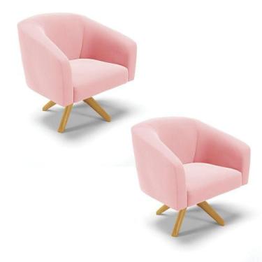 Imagem de Kit 02 Poltronas Giratória Stella Suede Rosa Bebê - DROSSI