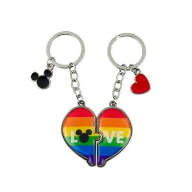 Imagem de Kit 2 Chaveiros Coração ArcoÍris Love Mickey LGBTQIA 5cm  Disney Ofici