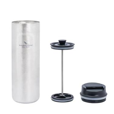 Imagem de iBasingo Frasco de café prensado francês de titânio de 450 ml, copo de vácuo de parede dupla, garrafa de água portátil, caneca de carro de viagem ao ar livre com tampa Ti3255D