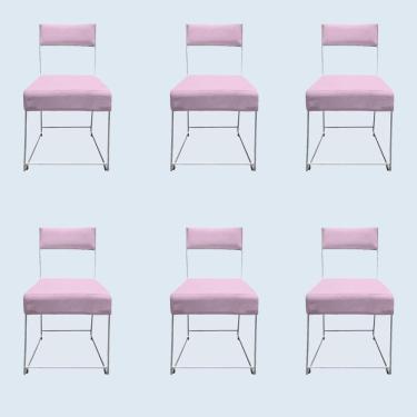 Imagem de Kit 06 Cadeiras Atena Base De Ferro Maciço Prata Suede Rosa Bebê D`classe Decor